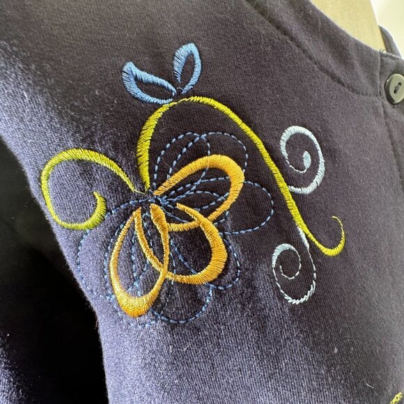 Extra Shenanigans Women's Embroidered Navy Button Up Cardigan - 1X - Picture 7 of 9